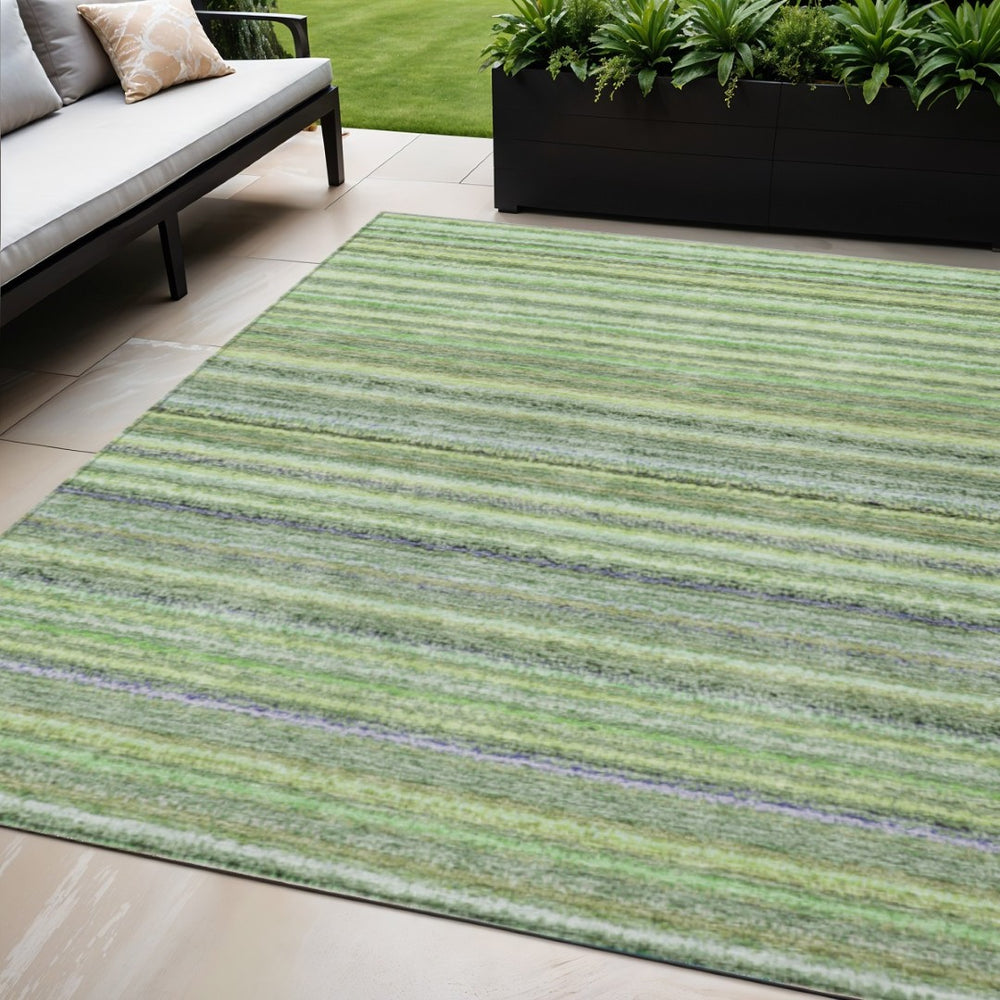 HomeRoots 5' Striped Washable Area Rug in Artichoke and Olive Green - Durable Indoor/Outdoor Comfort Solution 5' X 8' 577788