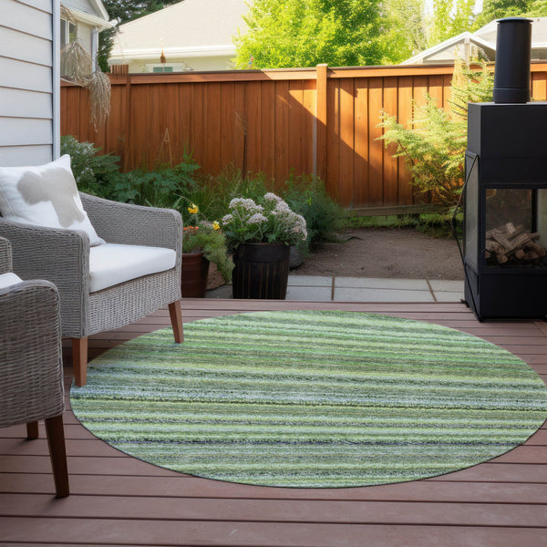 Homeroots 3' Denim Blue And Gray Striped Washable Area Rug For Indoor And Outdoor Use – Durable & Stylish! 8' Round Polyester 577789