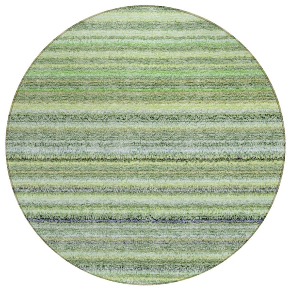 HomeRoots 5' Striped Washable Area Rug in Artichoke and Olive Green - Durable Indoor/Outdoor Comfort Solution 8' Round 577789