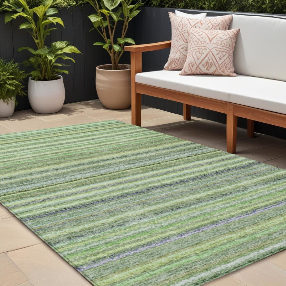 HomeRoots 9' Durable Artichoke Green and Olive Striped Area Rug - Washable, Versatile for Indoor & Outdoor Use 9' X 12' 577791