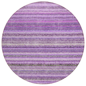 HomeRoots 5' Striped Purple Eggplant and Lilac Washable Area Rug - Durable Indoor Outdoor Decor for Every Space 8' Round 577795