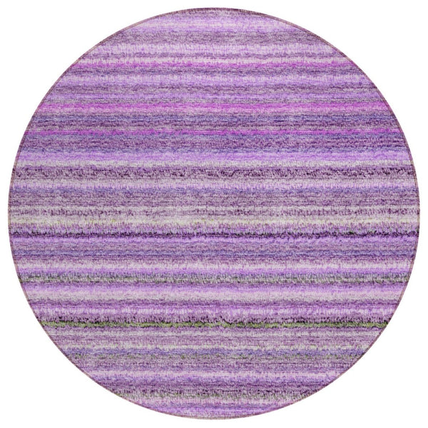 HomeRoots 5' Striped Purple Eggplant and Lilac Washable Area Rug - Durable Indoor Outdoor Decor for Every Space 8' Round 577795
