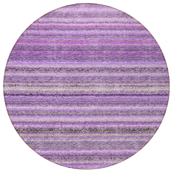 Homeroots 3' Denim Blue And Gray Striped Washable Area Rug For Indoor And Outdoor Use – Durable & Stylish! 8' Round Polyester 577795