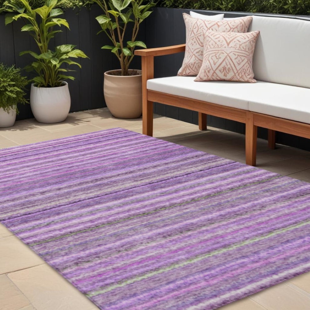 HomeRoots 9' Bold Eggplant and Lilac Striped Washable Indoor Outdoor Area Rug for High-Traffic Spaces 9' X 12' 577797