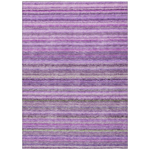 HomeRoots 9' Bold Eggplant and Lilac Striped Washable Indoor Outdoor Area Rug for High-Traffic Spaces 9' X 12' 577797