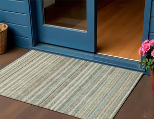 Homeroots 3' Denim Blue And Gray Striped Washable Area Rug For Indoor And Outdoor Use – Durable & Stylish! 3' X 5' Polyester 577799