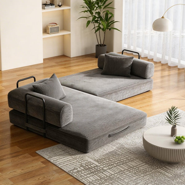 English Elm 78 Inch Corduroy Convertible Sofa Sleeper Futon with Foldable Armrests for Studio Rooms Dark Gray W5385P455030