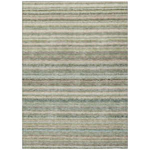 HomeRoots 5' Sage Mint Green and Beige Striped Indoor Outdoor Area Rug – Durable, Washable, Versatile Style 5' X 8' 577800