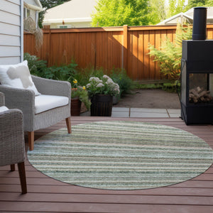 Homeroots 3' Denim Blue And Gray Striped Washable Area Rug For Indoor And Outdoor Use – Durable & Stylish! 8' Round Polyester 577801