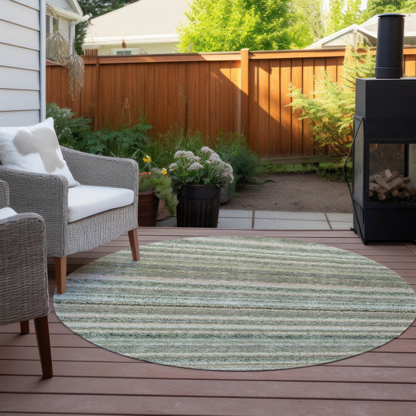 Homeroots 3' Denim Blue And Gray Striped Washable Area Rug For Indoor And Outdoor Use – Durable & Stylish! 8' Round Polyester 577801