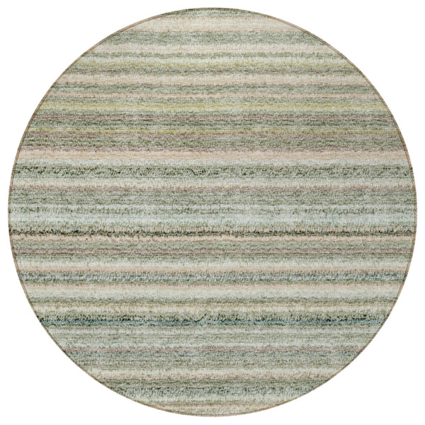 Homeroots 3' Denim Blue And Gray Striped Washable Area Rug For Indoor And Outdoor Use – Durable & Stylish! 8' Round Polyester 577801
