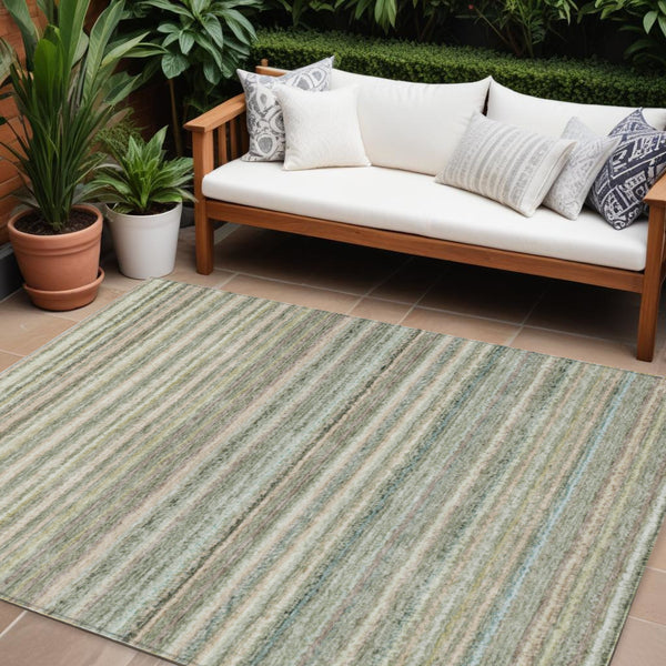 Homeroots 3' Denim Blue And Gray Striped Washable Area Rug For Indoor And Outdoor Use – Durable & Stylish! 10' X 14' Polyester 577804