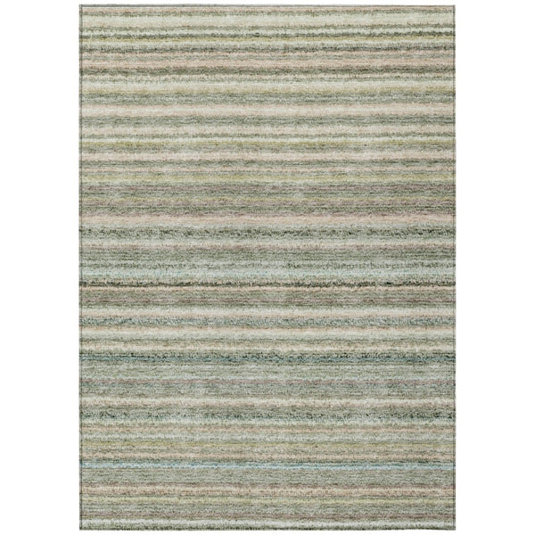 HomeRoots 5' Sage Mint Green and Beige Striped Indoor Outdoor Area Rug – Durable, Washable, Versatile Style 10' X 14' 577804