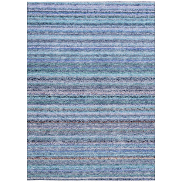 Homeroots 3' Denim Blue And Gray Striped Washable Area Rug For Indoor And Outdoor Use – Durable & Stylish! 3' X 5' Polyester 577805
