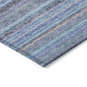 Homeroots 3' Denim Blue And Gray Striped Washable Area Rug For Indoor And Outdoor Use – Durable & Stylish! 3' X 5' Polyester 577805
