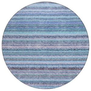 HomeRoots 5' Striped Sky Blue and Navy Durable Indoor Outdoor Area Rug for Versatile Coastal Living Spaces 8' Round 577807
