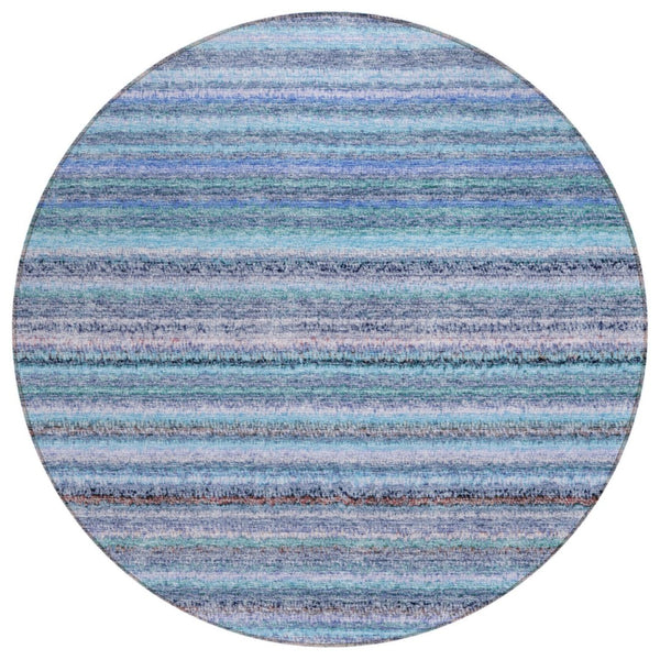 HomeRoots 5' Striped Sky Blue and Navy Durable Indoor Outdoor Area Rug for Versatile Coastal Living Spaces 8' Round 577807