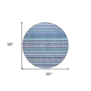 Homeroots 3' Denim Blue And Gray Striped Washable Area Rug For Indoor And Outdoor Use – Durable & Stylish! 8' Round Polyester 577807