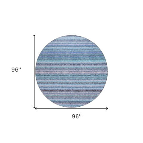 Homeroots 3' Denim Blue And Gray Striped Washable Area Rug For Indoor And Outdoor Use – Durable & Stylish! 8' Round Polyester 577807