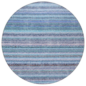 Homeroots 3' Denim Blue And Gray Striped Washable Area Rug For Indoor And Outdoor Use – Durable & Stylish! 8' Round Polyester 577807