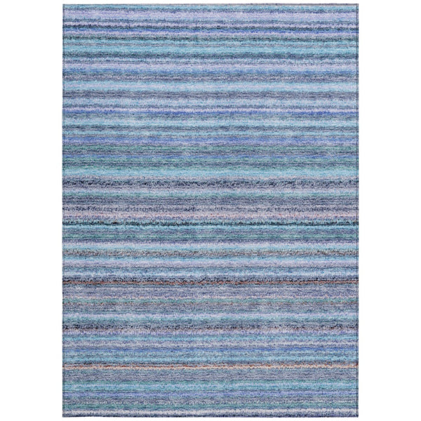 Homeroots 3' Denim Blue And Gray Striped Washable Area Rug For Indoor And Outdoor Use – Durable & Stylish! 9' X 12' Polyester 577809