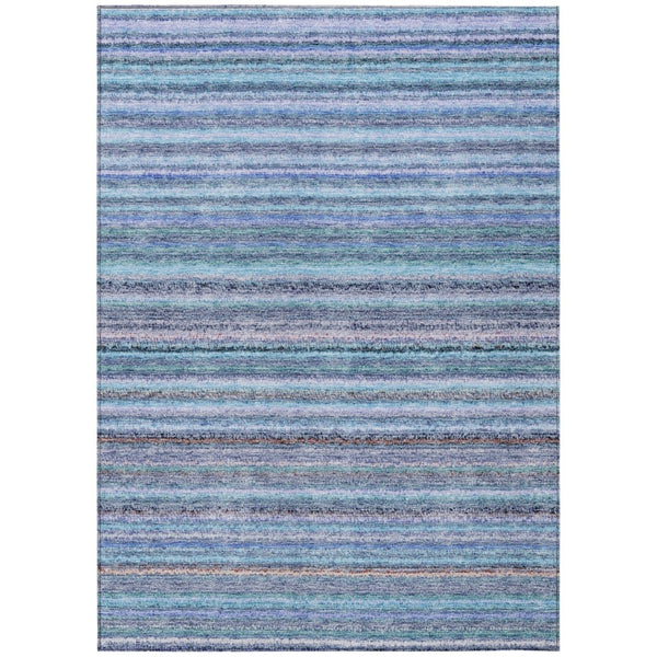 HomeRoots 9' Stylish Striped Area Rug in Sky Blue and Navy - Durable, Washable for Indoor and Outdoor Use 9' X 12' 577809