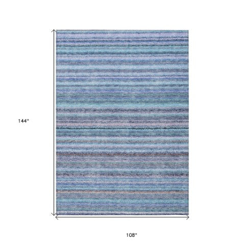 Homeroots 3' Denim Blue And Gray Striped Washable Area Rug For Indoor And Outdoor Use – Durable & Stylish! 9' X 12' Polyester 577809
