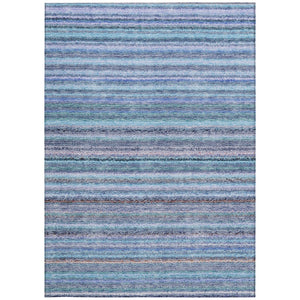Homeroots 3' Denim Blue And Gray Striped Washable Area Rug For Indoor And Outdoor Use – Durable & Stylish! 10' X 14' Polyester 577810