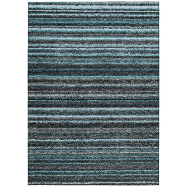Homeroots 3' Denim Blue And Gray Striped Washable Area Rug For Indoor And Outdoor Use – Durable & Stylish! 3' X 5' Polyester 577811