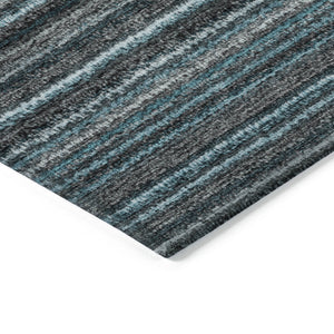 Homeroots 3' Denim Blue And Gray Striped Washable Area Rug For Indoor And Outdoor Use – Durable & Stylish! 5' X 8' Polyester 577812