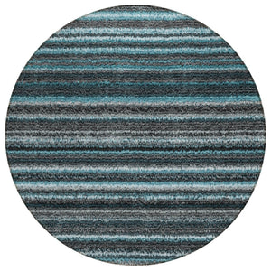 HomeRoots 5' Stylish Striped Area Rug in Teal, Sky Blue, and Gray – Durable, Washable for Indoor & Outdoor Use 8' Round 577813