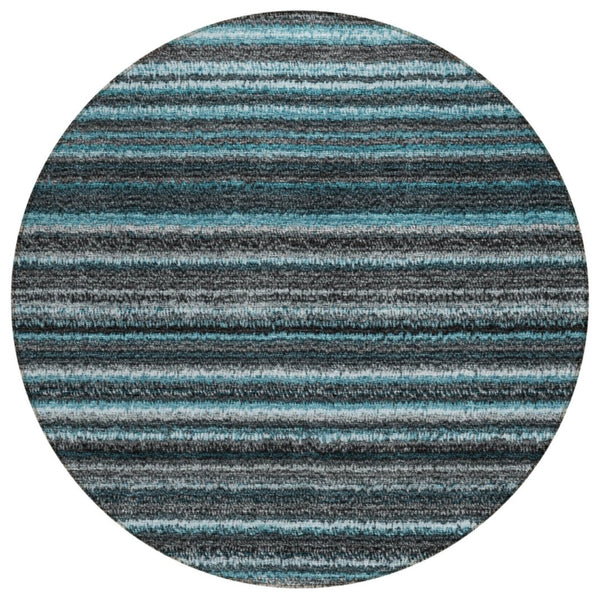 HomeRoots 5' Stylish Striped Area Rug in Teal, Sky Blue, and Gray – Durable, Washable for Indoor & Outdoor Use 8' Round 577813
