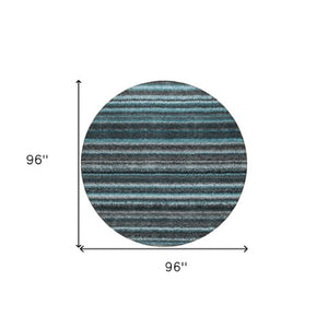 Homeroots 3' Denim Blue And Gray Striped Washable Area Rug For Indoor And Outdoor Use – Durable & Stylish! 8' Round Polyester 577813