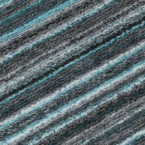 Homeroots 3' Denim Blue And Gray Striped Washable Area Rug For Indoor And Outdoor Use – Durable & Stylish! 8' Round Polyester 577813