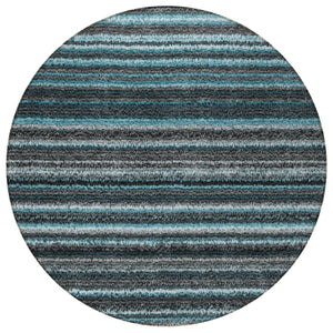 Homeroots 3' Denim Blue And Gray Striped Washable Area Rug For Indoor And Outdoor Use – Durable & Stylish! 8' Round Polyester 577813