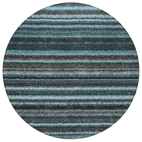 Homeroots 3' Denim Blue And Gray Striped Washable Area Rug For Indoor And Outdoor Use – Durable & Stylish! 8' Round Polyester 577813