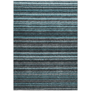 Homeroots 3' Denim Blue And Gray Striped Washable Area Rug For Indoor And Outdoor Use – Durable & Stylish! 8' X 10' Polyester 577814