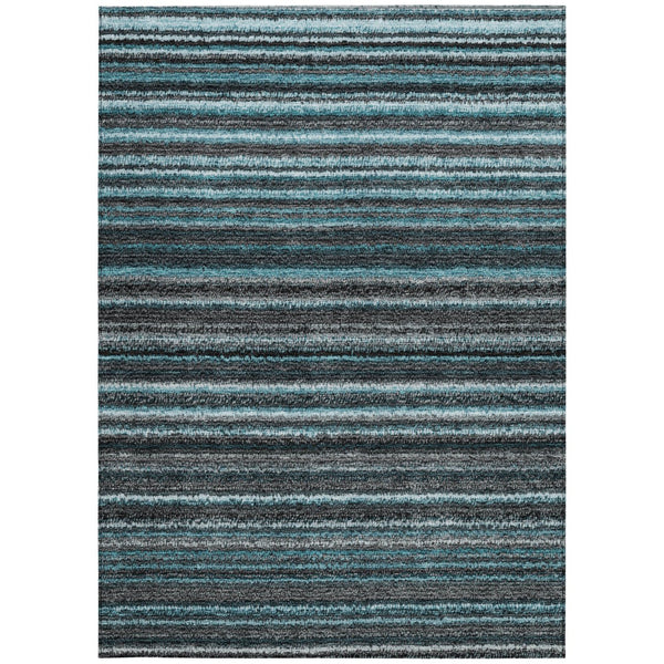 Homeroots 3' Denim Blue And Gray Striped Washable Area Rug For Indoor And Outdoor Use – Durable & Stylish! 9' X 12' Polyester 577815