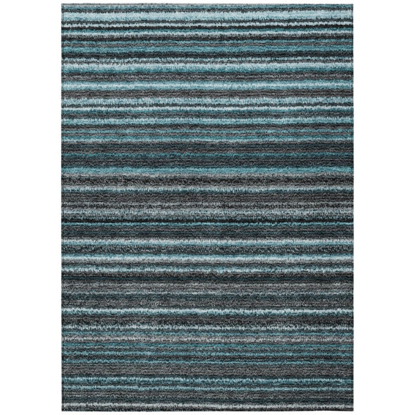 HomeRoots 9' Striped Washable Area Rug in Teal, Sky Blue & Gray – Durable Design for Indoor & Outdoor Spaces 9' X 12' 577815