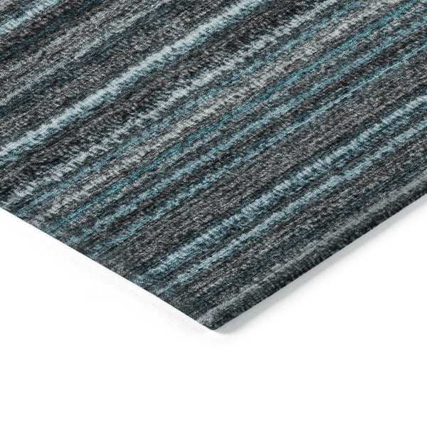 Homeroots 3' Denim Blue And Gray Striped Washable Area Rug For Indoor And Outdoor Use – Durable & Stylish! 9' X 12' Polyester 577815