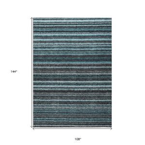 Homeroots 3' Denim Blue And Gray Striped Washable Area Rug For Indoor And Outdoor Use – Durable & Stylish! 9' X 12' Polyester 577815