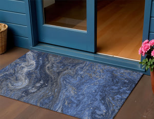 Homeroots 3' Denim Blue And Sky Blue Abstract Washable Area Rug – Perfect For Indoor And Outdoor Spaces! 3' X 5' Polyester 577817