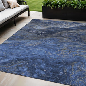 Homeroots 3' Denim Blue And Sky Blue Abstract Washable Area Rug – Perfect For Indoor And Outdoor Spaces! 5' X 8' Polyester 577818