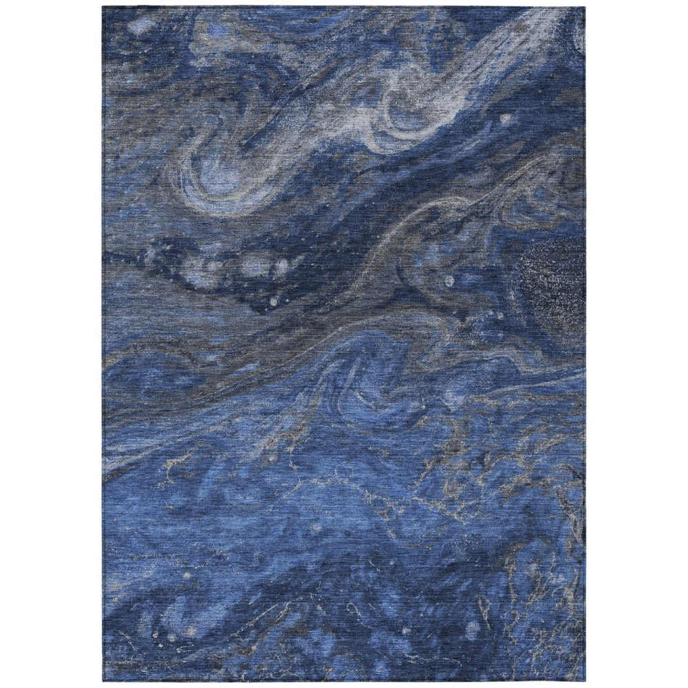 HomeRoots 5' Denim Blue and Sky Blue Abstract Area Rug – Durable, Washable Design for Indoor and Outdoor Use 5' X 8' 577818