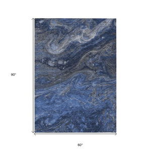 Homeroots 3' Denim Blue And Sky Blue Abstract Washable Area Rug – Perfect For Indoor And Outdoor Spaces! 5' X 8' Polyester 577818