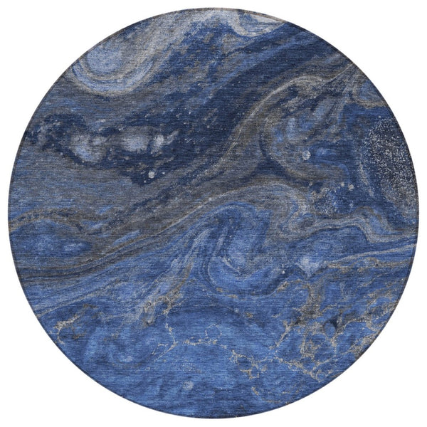 HomeRoots 5' Denim Blue and Sky Blue Abstract Area Rug – Durable, Washable Design for Indoor and Outdoor Use 8' Round 577819