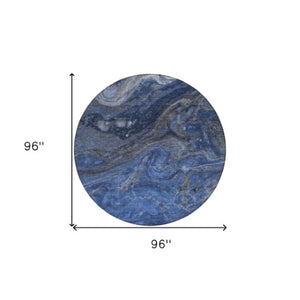 Homeroots 3' Denim Blue And Sky Blue Abstract Washable Area Rug – Perfect For Indoor And Outdoor Spaces! 8' Round Polyester 577819