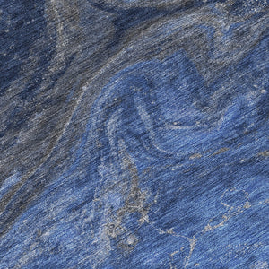 Homeroots 3' Denim Blue And Sky Blue Abstract Washable Area Rug – Perfect For Indoor And Outdoor Spaces! 8' Round Polyester 577819