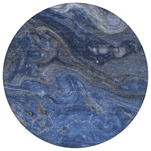 Homeroots 3' Denim Blue And Sky Blue Abstract Washable Area Rug – Perfect For Indoor And Outdoor Spaces! 8' Round Polyester 577819