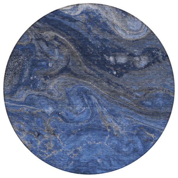 Homeroots 3' Denim Blue And Sky Blue Abstract Washable Area Rug – Perfect For Indoor And Outdoor Spaces! 8' Round Polyester 577819